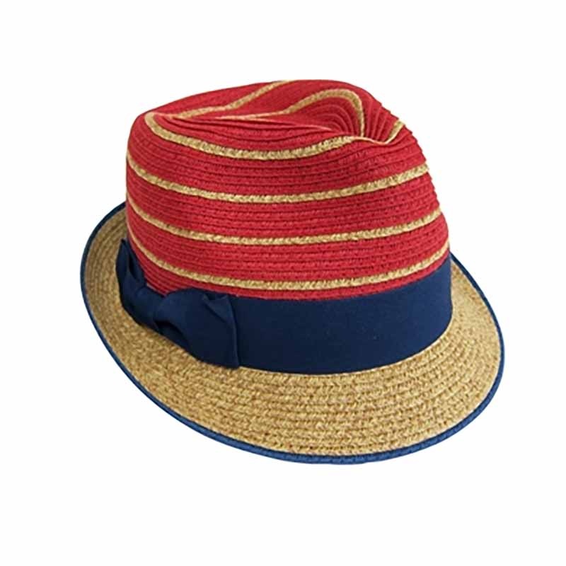 Red and Navy Striped Straw Fedora Hat – Boardwalk Style Red M (57 cm)
