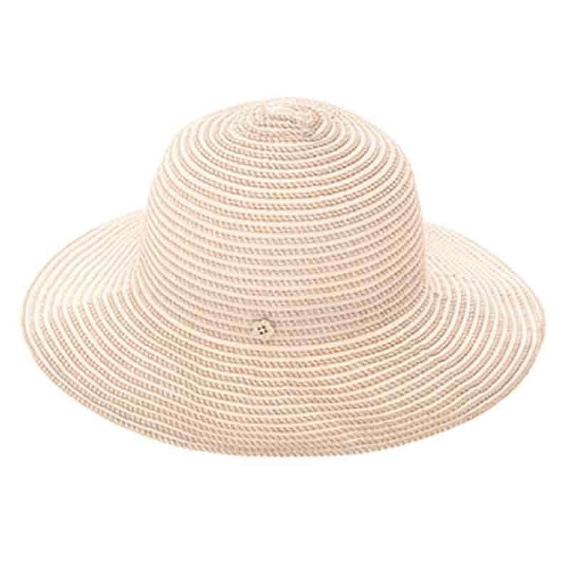 Ribbon Sun Hat with Flower Button – Boardwalk Style Beige Medium (57 cm)