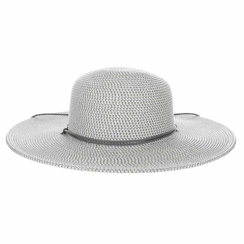 Wide Brim Straw Sun Hat with Chin Strap – Scala Hats Light Grey M/L (58 cm)