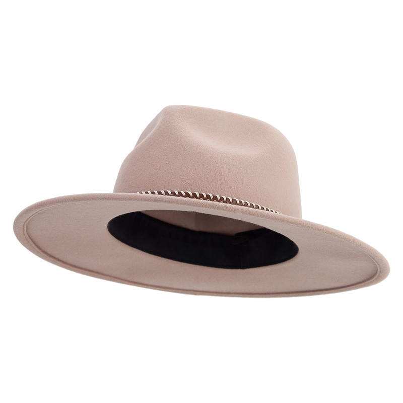Women’s Stiched Hat Band Fedora Beige One Size