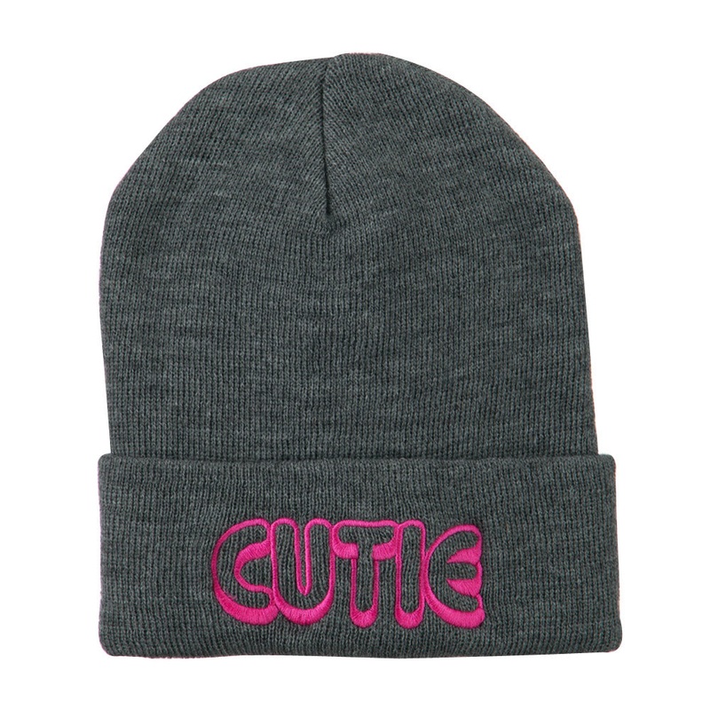 Wording of Cutie Embroidered Beanie Grey One Size