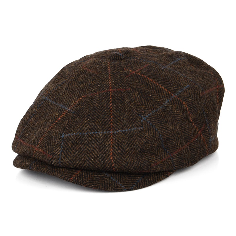 Brixton Hats Brood Windowpane Herringbone Newsboy Cap – Brown-Black-Red Small-56cm
