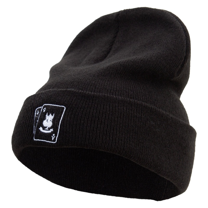 Casino Poker Cards Ace Embroidered Big Size Acrylic Long Beanie Black XL-3XL