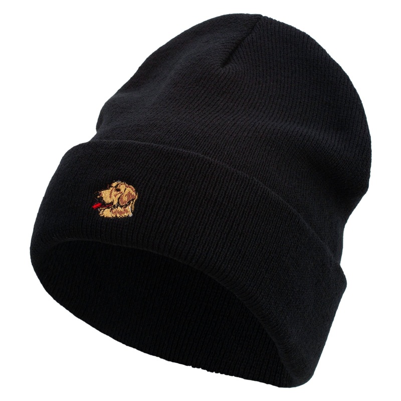 Golden Retriever Embroidered Big Size Acrylic Long Beanies Black XL-3XL
