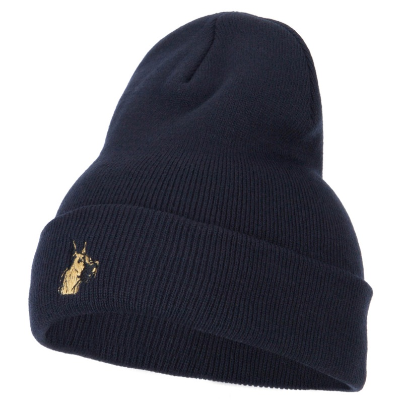 Great Dane Head Embroidered Long Beanie Navy One Size