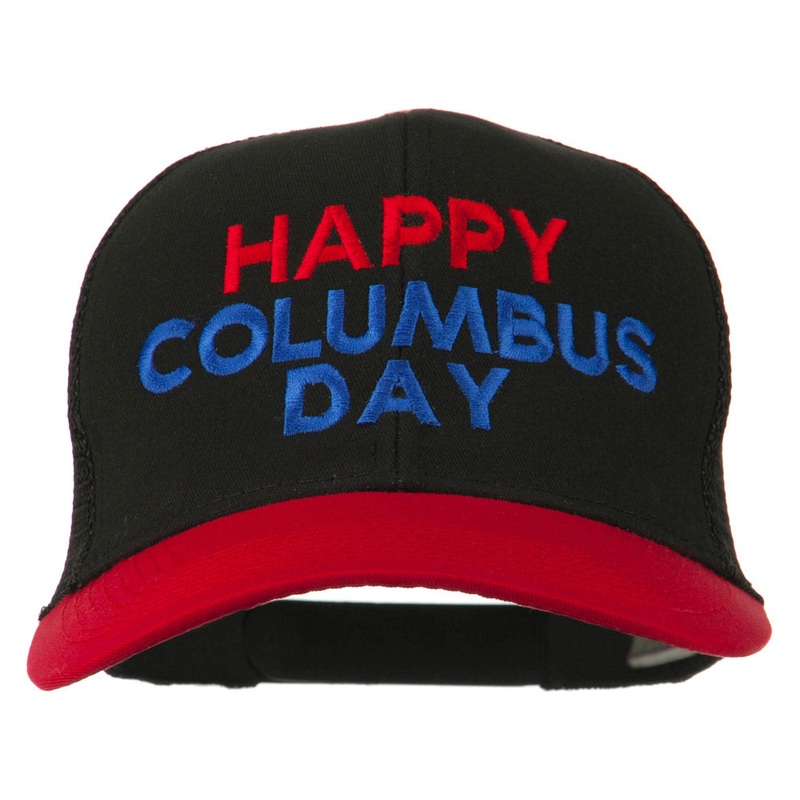 Happy Columbus Day Embroidered Mesh Cap Red Black One Size