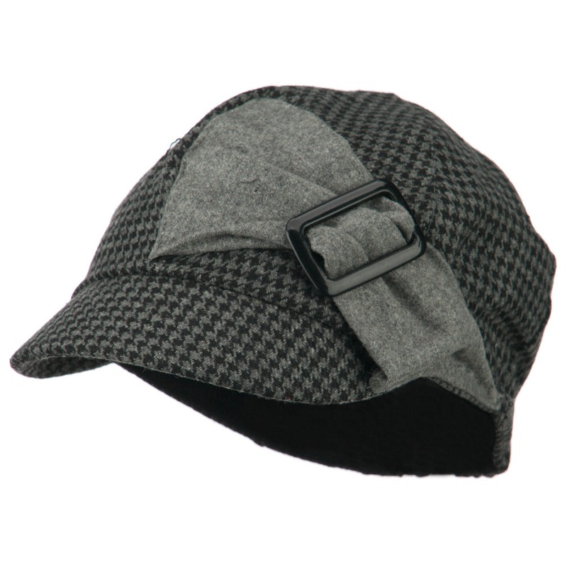 Karly 6 Panel Herringbone Rectangle Buckle Cabbie Cap Red One Size