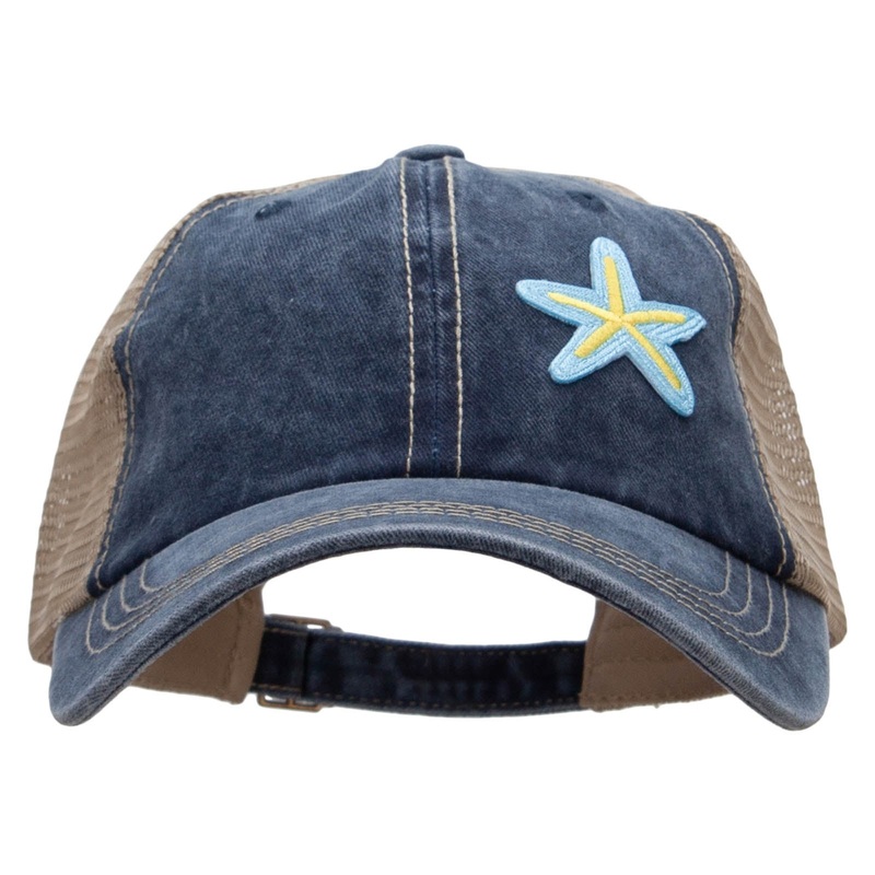 Pastel Starfish Shell Patched Pigment Dyed Mesh Cap Navy Khaki One Size