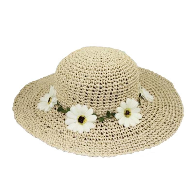 Petite Hat for Extra Small Heads – Daisy Flower Summer Hat Tan Small (54 cm)