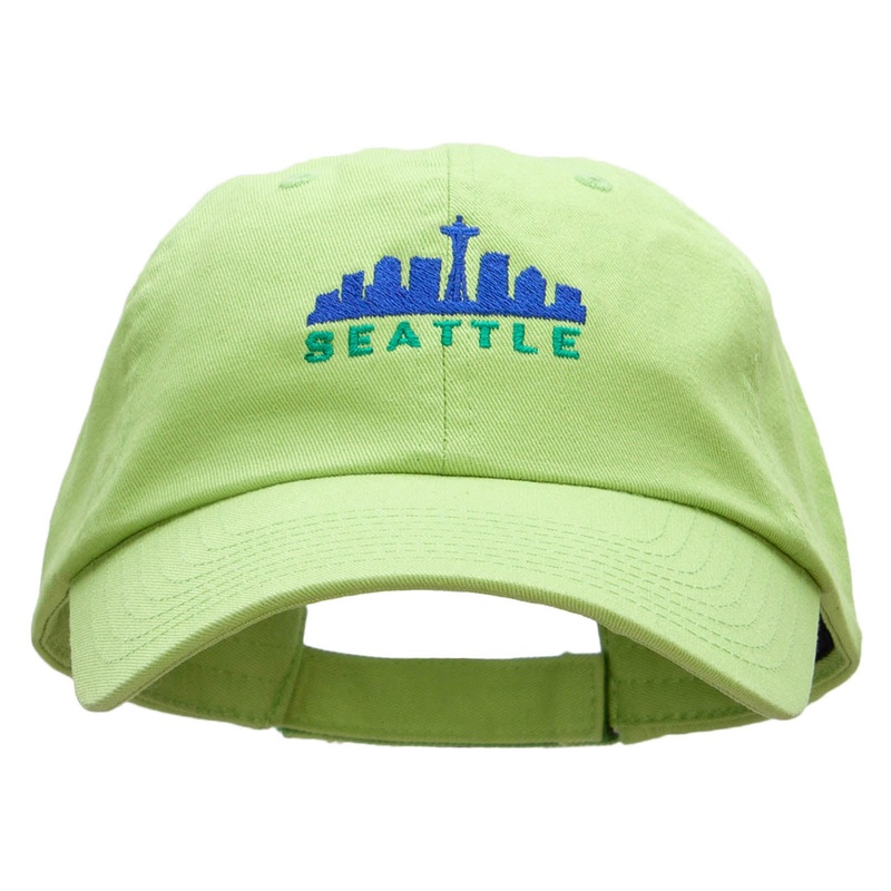 Seattle Skyline Embroidered Low Profile Dyed Cotton Twill Cap Apple Green One Size
