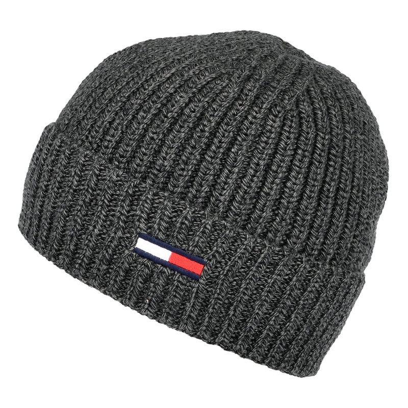Tommy Hilfiger Hats TJM Flag Ribbed Beanie Hat – Dark Grey 1-Size