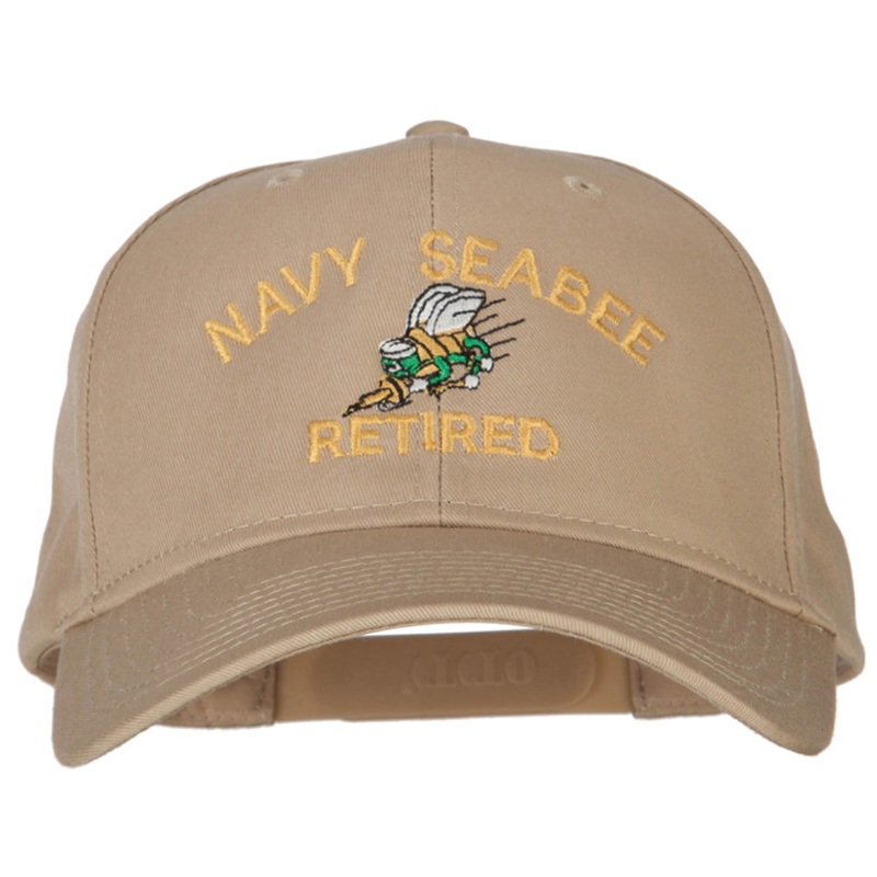US Navy Seabee Retired Military Embroidered Solid Cotton Pro Style Cap Khaki One Size