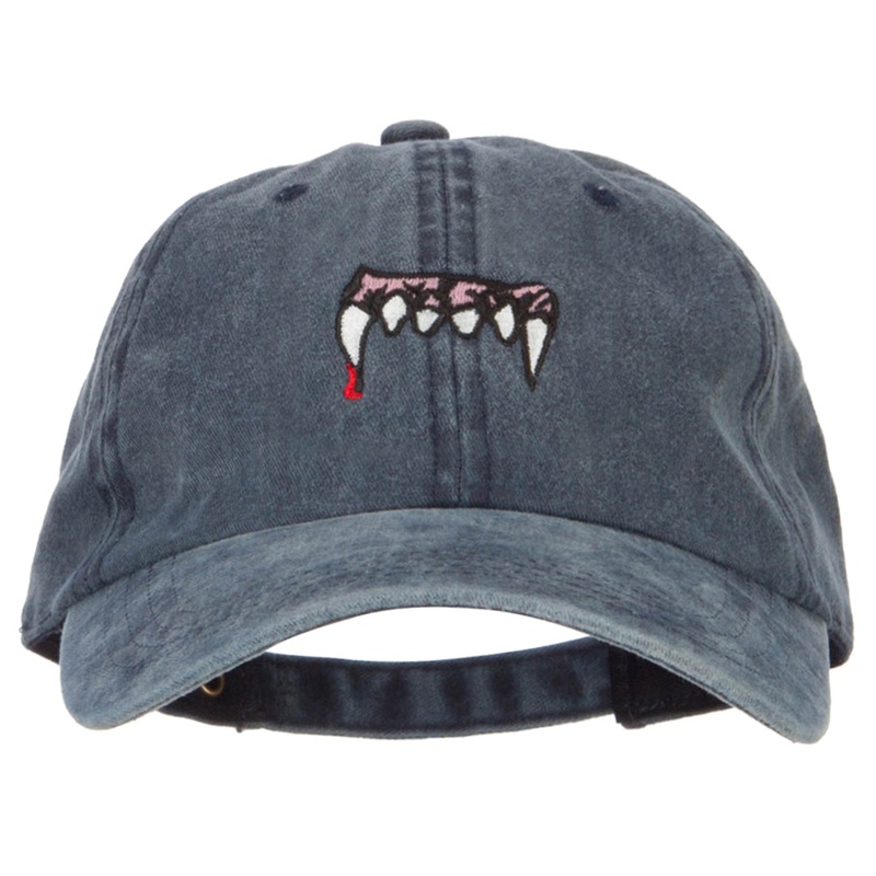 Vampire Fangs Embroidered Unstructured Cotton Cap Navy One Size