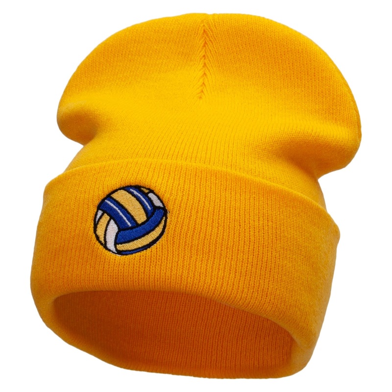 Volleyball Time Embroidered 12 Inch Long Knitted Beanie Yellow One Size