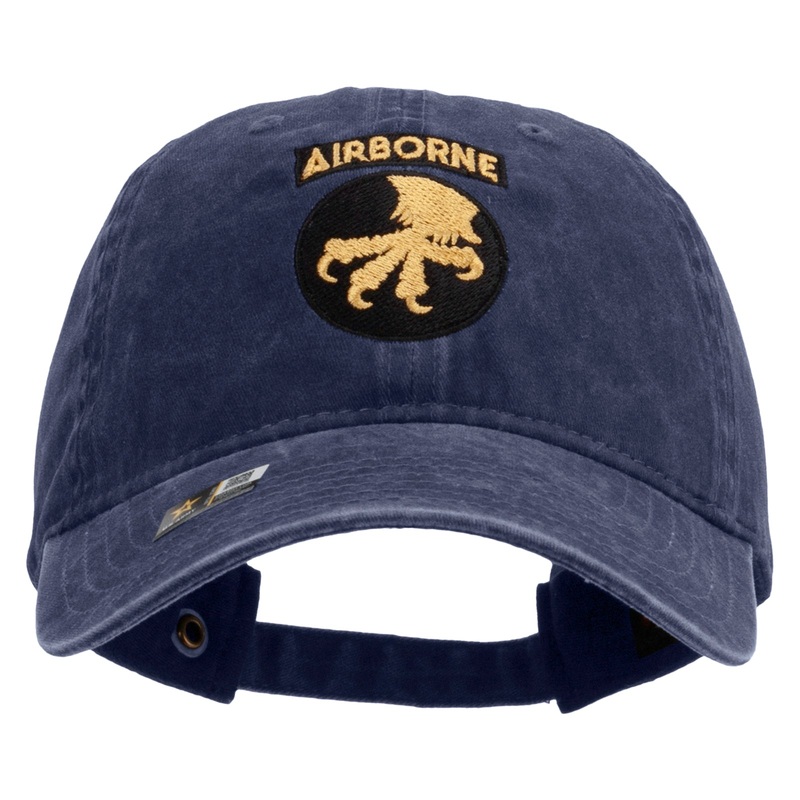 17th Airborne Division Embroidered Washed Solid Pigment Dyed Cotton Twill Brass Buckle Cap Navy One Size