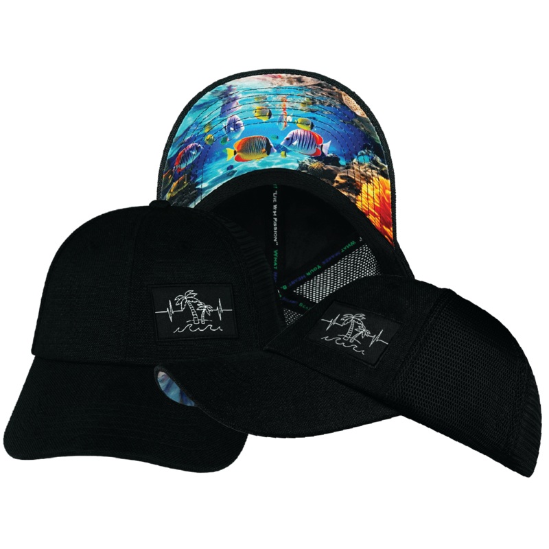 Beach Hat – Dad Hat – Black Hemp / Black – Soft Trucker Mesh