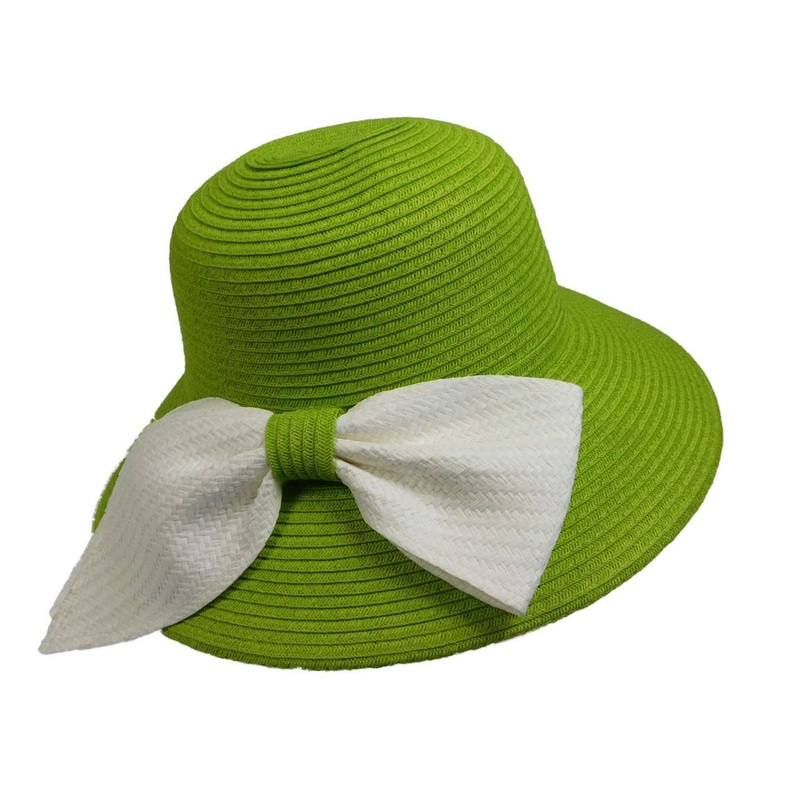 Big Brim Sun Hat with White Bow Lime