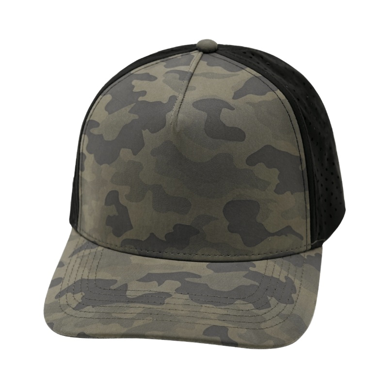 Blank – 5 Panel – Structured – Charcoal Camo / Black (Unisex) – Laser Mesh