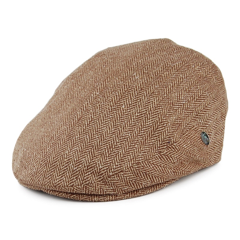 City Sport Herringbone Pure Silk Flat Cap – Brown-Tan S