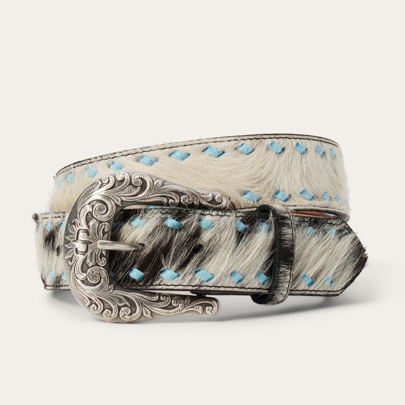 Hair-On-Hide Laced Belt Black / White S