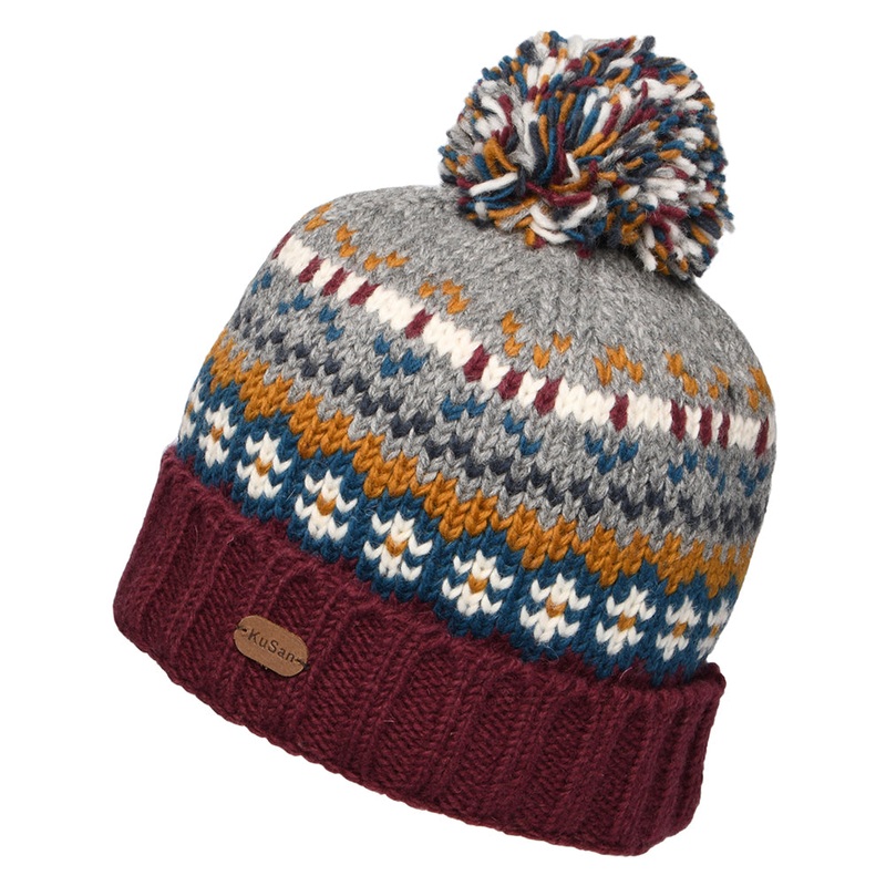 Kusan Mosaic Fair Isle Bobble Hat – Plum-Grey 1-Size