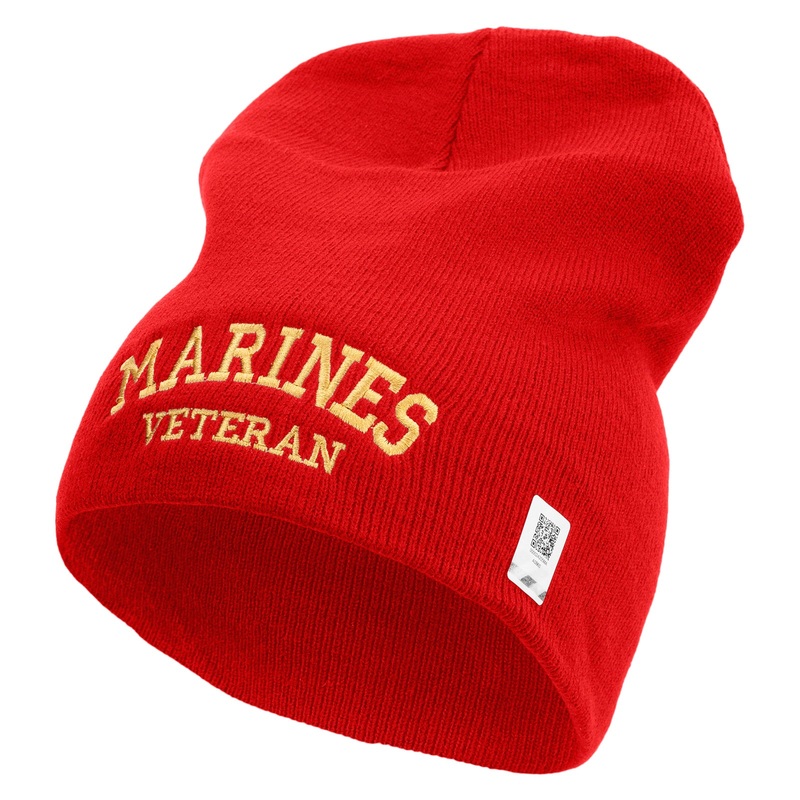 Marines Veteran Symbol Embroidered 8 Inch Short Beanie Made in USA Red One Size