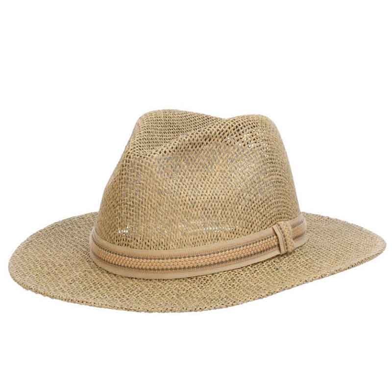 Matte Toyo Safari Hat with Ribbon Band Overlay – Scala Hats for Men Natural S/M ( 56 – 57 cm)