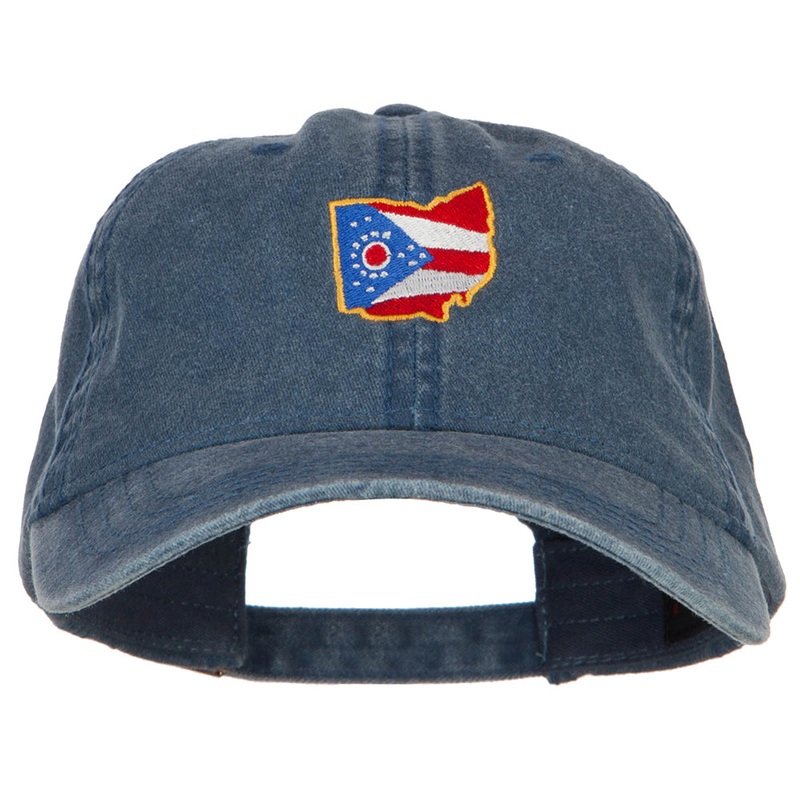 Ohio Map State Flag Embroidered Washed Cap Navy One Size
