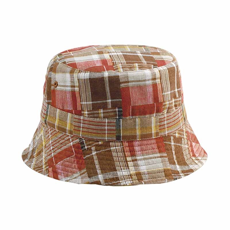 Reversible Plaid Cotton Bucket Hat for Small Heads Brown Small (54 cm)
