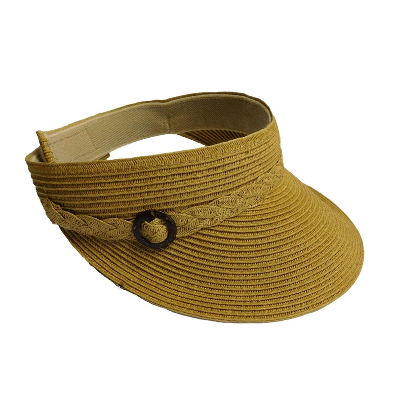 Straw Visor with Buckle Accent Natural