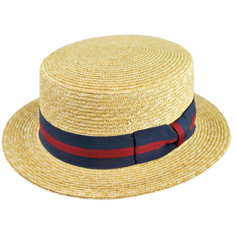 Striped Band Wheat Straw Skimmer Hat NATURAL S
