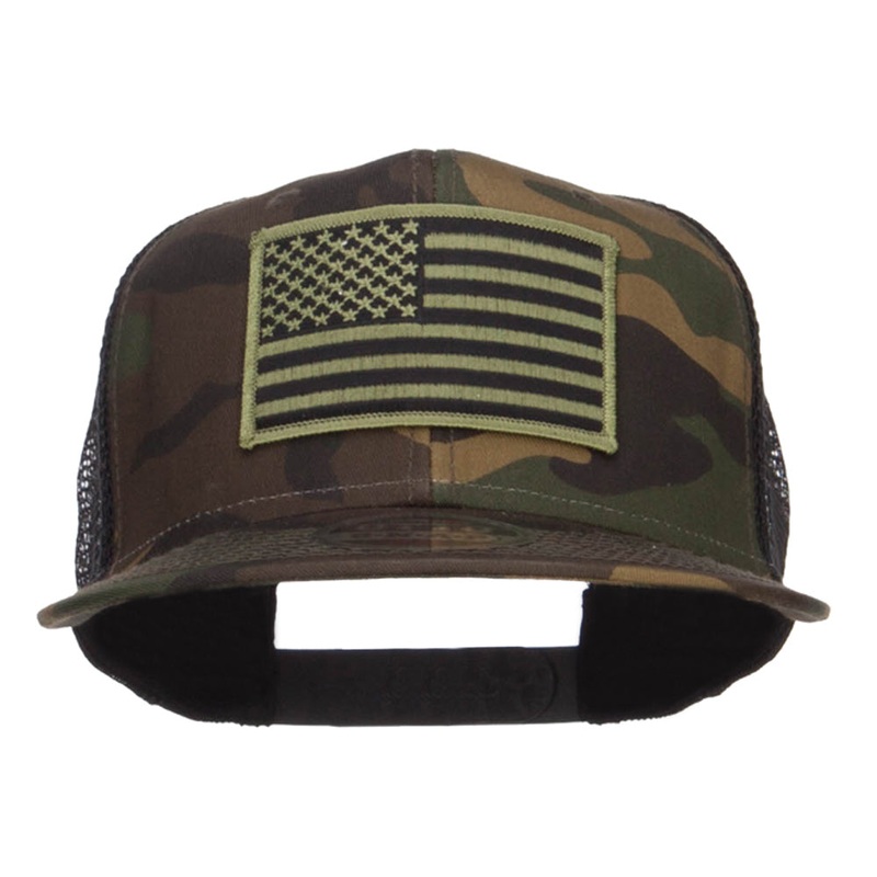 Subdued American Flag Patched Camo Snapback Camo Black One Size