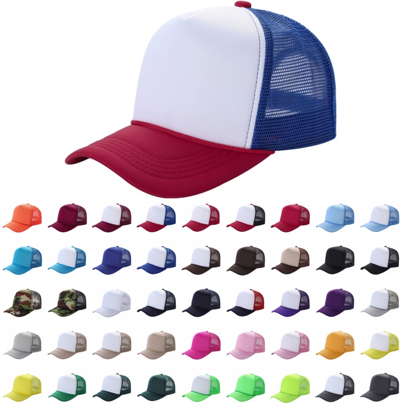 Unbranded Sponge Foam Trucker Hat, Blank Mesh Cap White/Aqua