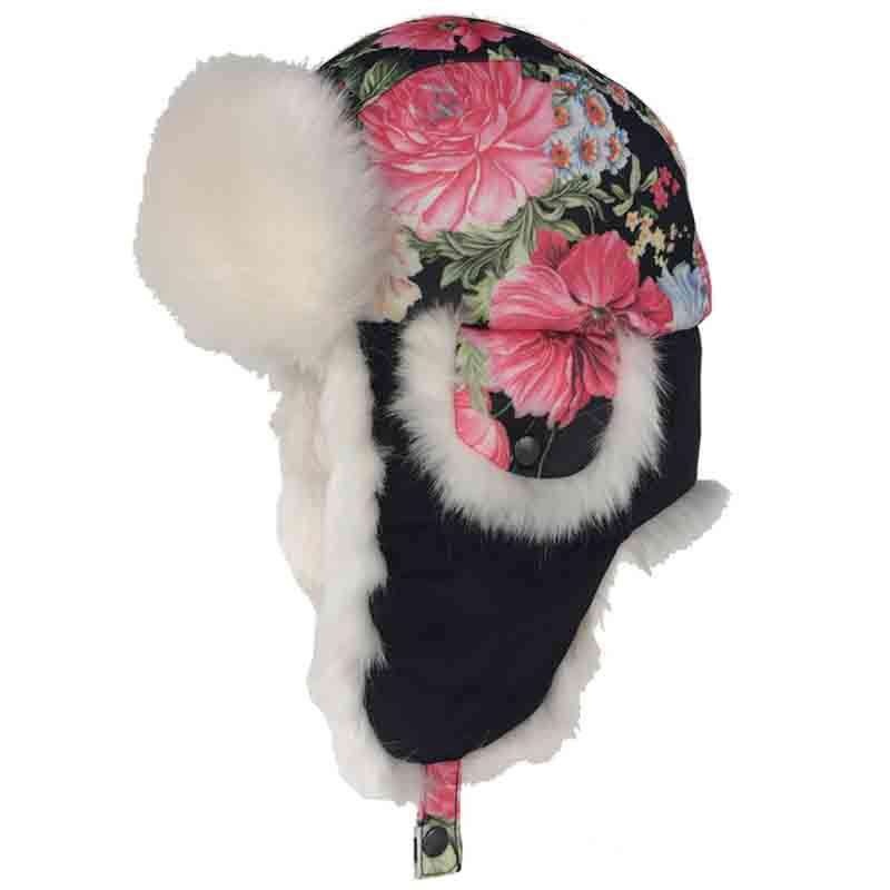 Women’s Fur LIned Rose Trapper Hat – Scala Hats Black