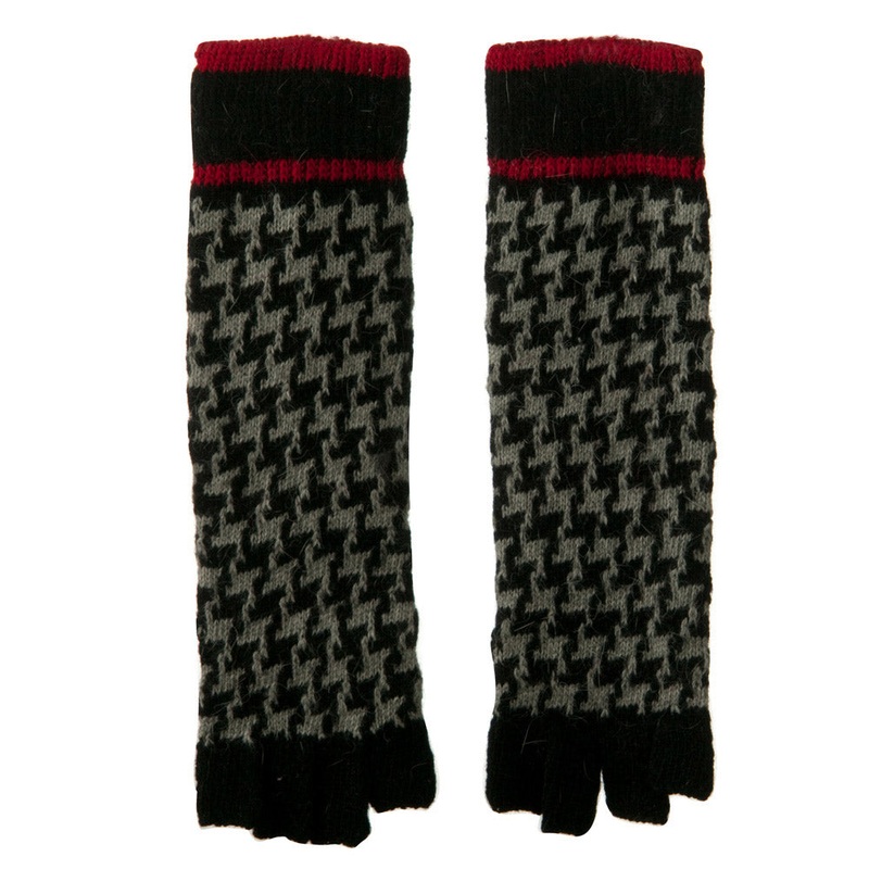 14 Inches Herringbone Fingerless Glove Black Grey One Size