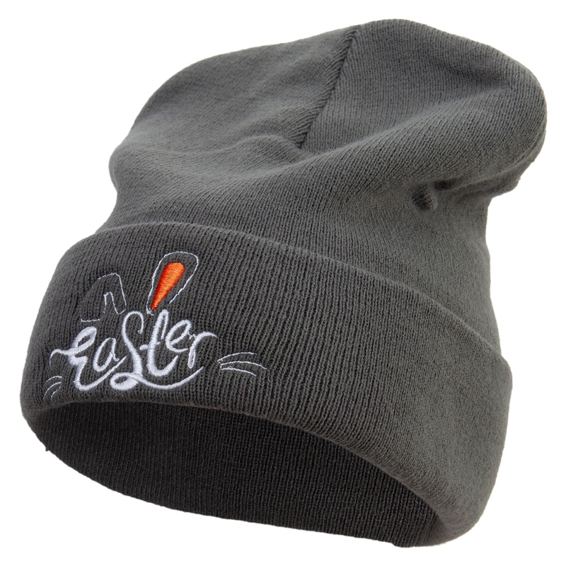 Artistic Easter Bunny Embroidered Big Size Acrylic Long Beanies Grey XL-3XL