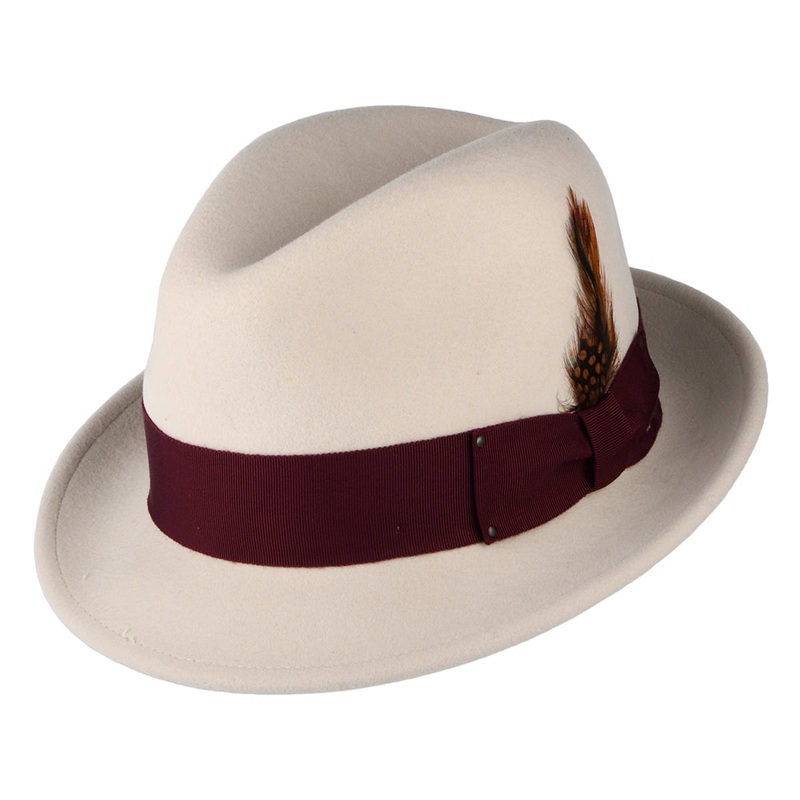 Bailey Hats Tino Crushable Water Repellent Wool Felt Trilby Hat – Beige S