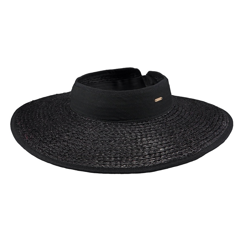 Barts Hats Tambou Raffia Straw Wide Brim Sun Visor – Black 1-Size