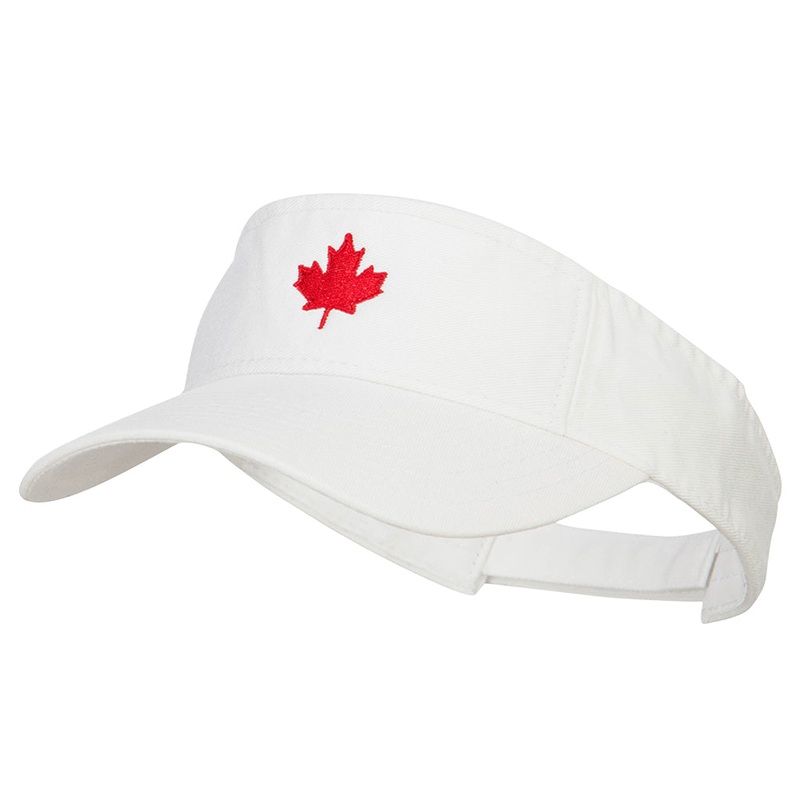 Canada Flag Maple Leaf Embroidered Pro Style Cotton Washed Visor White One Size