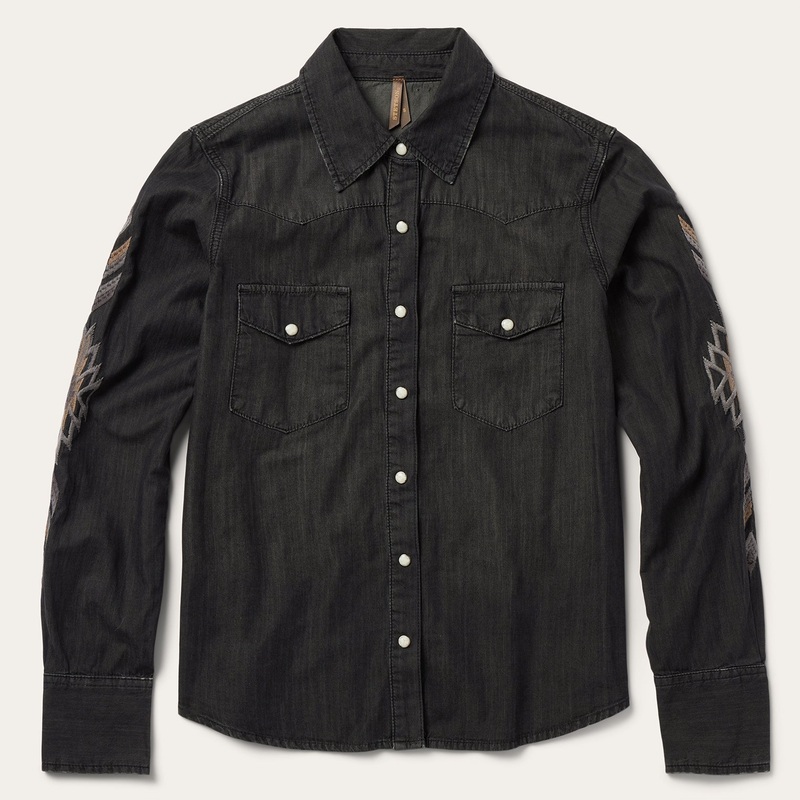 Embroidered Black Denim Shirt Black XS