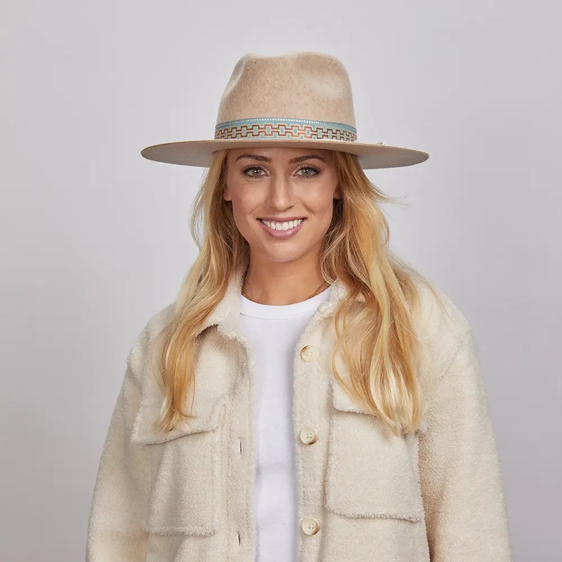 Maldives Moon | Womens Wide Brim Felt Fedora Hat Oatmeal SM