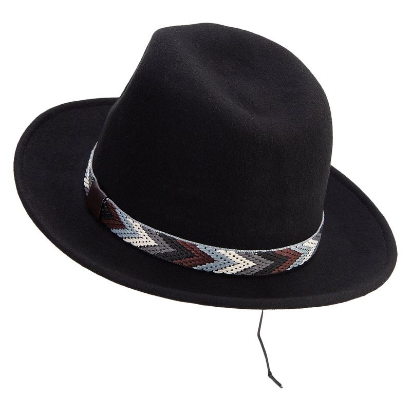 Men’s 4 Color Tribal Band Fedora Black L