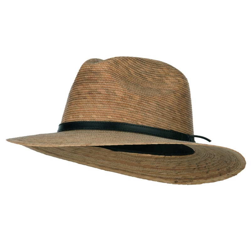 Men’s Palm Braid Leather Band Fedora Hat Dk Palm M
