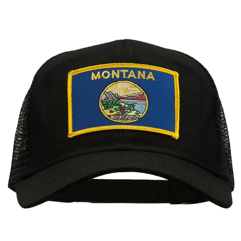 Montana State Flag Patched Mesh Cap Black One Size