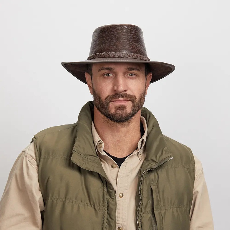 Roughneck | Mens Buffalo Leather Outback Hat Chocolate MD