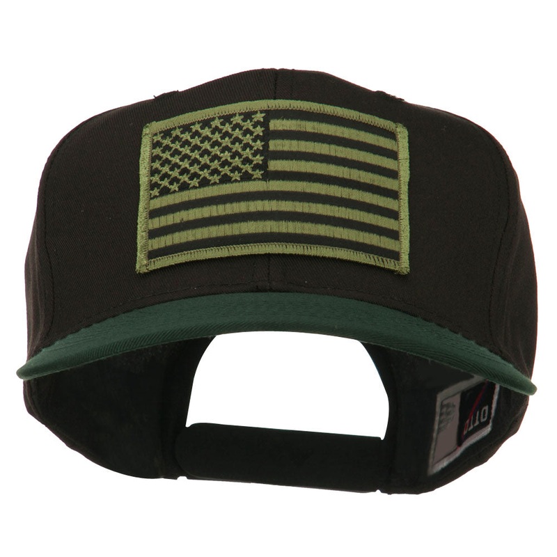 Subdued American Flag Patched Two Tone High Cap Green Black One Size