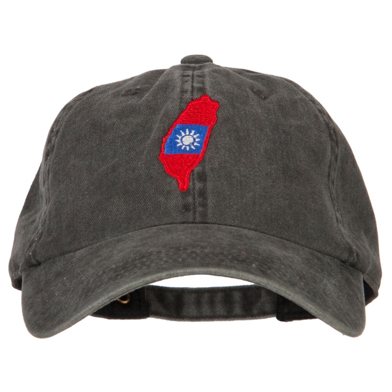 Taiwan Flag Map Embroidered Washed Cotton Twill Cap Black One Size