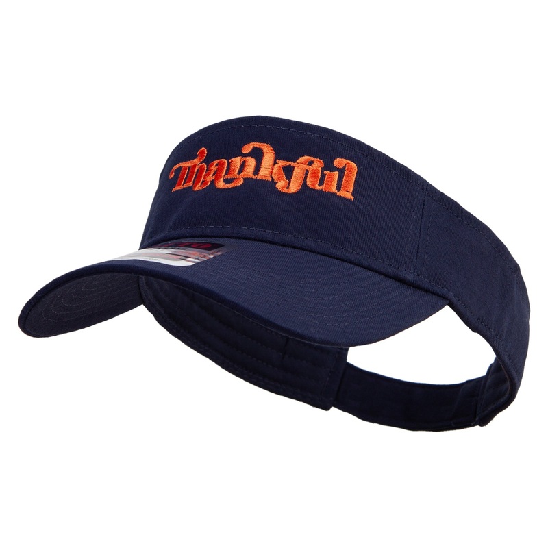 Thankful with Fall Season Embroidered Cotton Twill Sun Visor Navy One Size