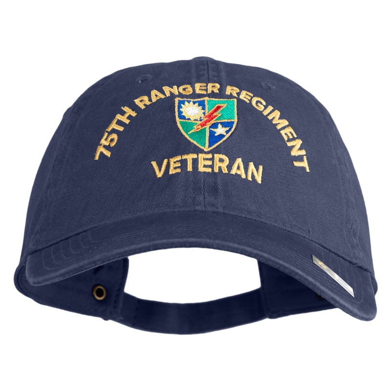 U.S. Army 75 Ranger Regiment Embroidered Washed Solid Pigment Dyed Cotton Twill Brass Buckle Cap Navy One Size