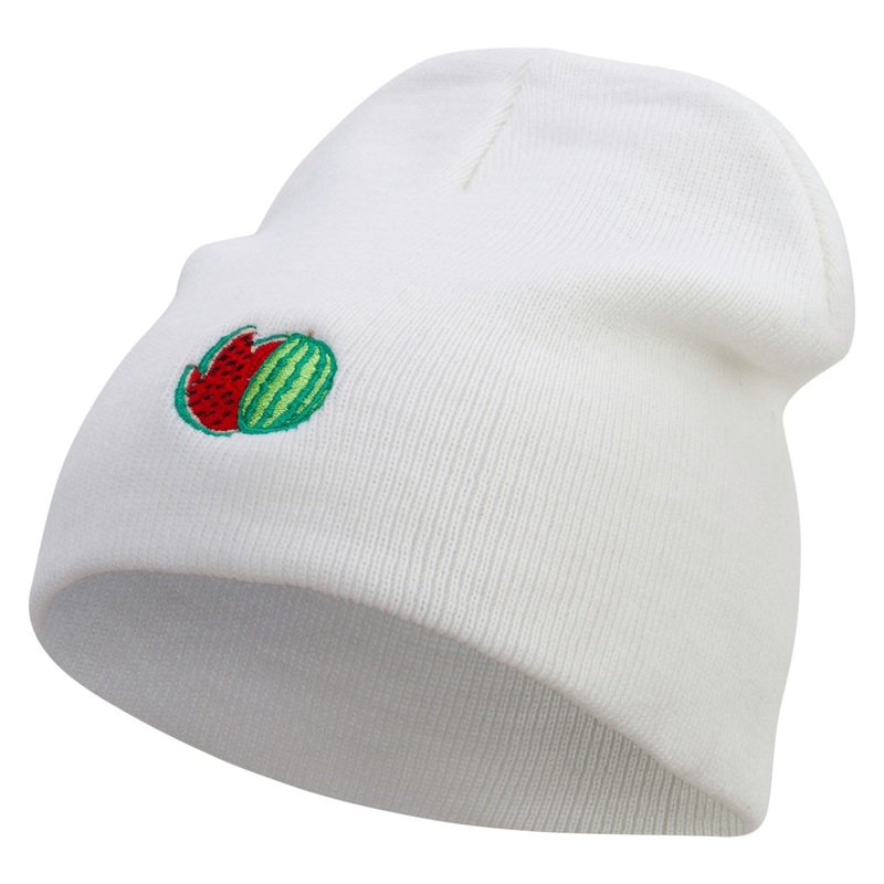 Watermelon Embroidered 8 Inch Short Beanie White One Size